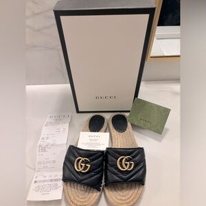 Gucci Nappa Matelasse GG Marmont Espadrille Slide Sandals